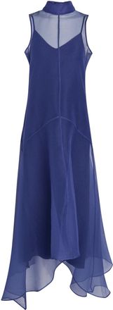 Staud Auden Asymmetric Organza Midi Dress - Navy - XL (UK16 / XL)