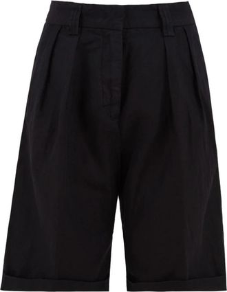 Aspesi Bermuda Shorts met omslag - Dames - Korte Broeken - Blauw - L - Katoen - Korte Broeken
