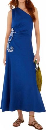 Farm Rio One-Shoulder Maxi Dress In Blue Seahorse