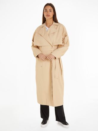 Calvin Klein Jeans Trenchcoat CALVIN KLEIN JEANS BELTED TRENCH COAT, Damen, Gr. XXL (44), beige (warm sand), Web, Obermaterial: 100% Polyamid, unifarben, regular fit, M&auml;