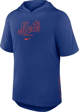 Nike New York Mets Arched Wordmark Nike Mens Dri-FIT MLB Hooded T-Shirt in Blue | 03NB4EWNME-6XV