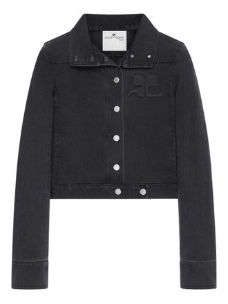 Courr&egrave;ges Cropped Jacket with High Collar and Metallic Buttons