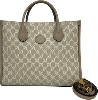 Gucci Beige Leather Elastane Handbag Shoulder Bag Tote Bag (Pre-Owned)