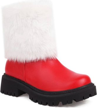 Generic Womens Faux Fur Lined Winter Snow Boots Chunky Platform Round Toe Warm Shoes Pull On (Red,5.5)