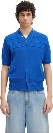 Ader Error Korte mouw knooptop - Heren - V-hals truien - Blauw - M - Katoen - Truien & Vesten
