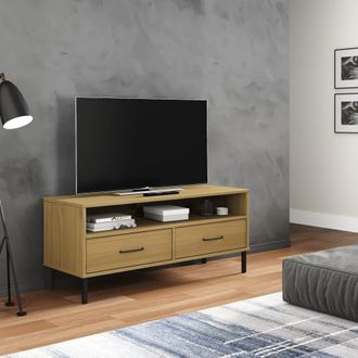 vidaXL Vidaxl - Mueble De Tv Con Patas De Metal Oslo Madera Maciza Pino Marr&oacute;n