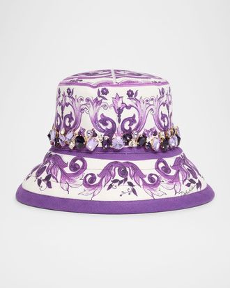 Dolce & Gabbana Majolica-Print Crystal Bucket Hat