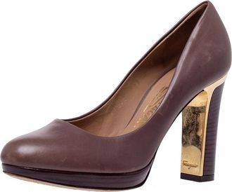 Ferragamo Brown Leather Platform Pumps