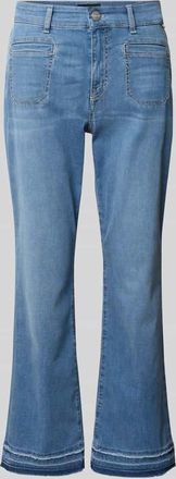 Marc Cain Straight Leg Jeans mit Fransensaum in Bleu Melange, Gr&ouml;&szlig;e 34