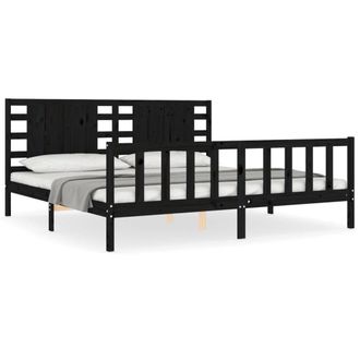 Berkfield Home Bed Frame with Headboard Black 200x200 cm Solid Wood
