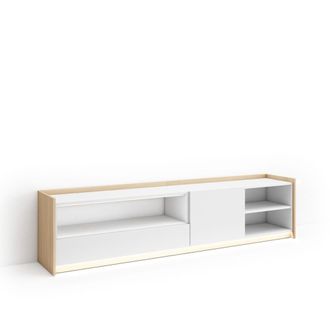 Skraut Home Mueble tv efecto madera blanco y roble 207x37x50cm con Led