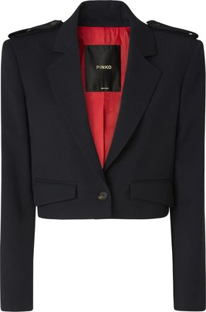 Pinko Cropped Black Blazer With Structured Silhouette And Epaulet Detail