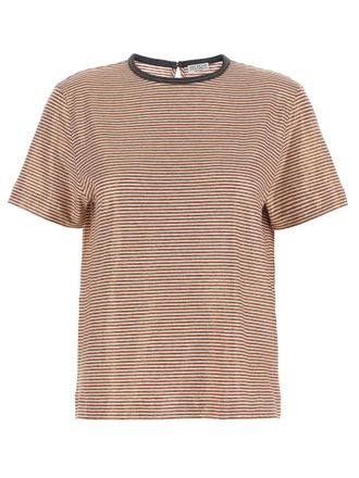 Brunello Cucinelli Womens Shiny Collar Detail T-Shirt