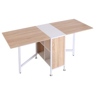HOMCOM Drop Leaf Table Folding Computer Desk Workstation for Small Space W/ 2 Storage Shelves Cubes-Oak/White Colour - Home Living | TJ Hughes White