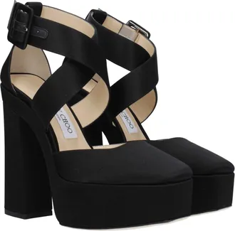 Jimmy Choo London Satin Buckle-Strap Platform Sandal - Black