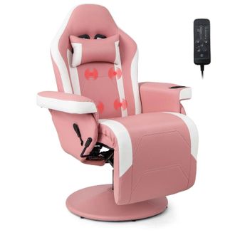 Costway Costway Massage Gaming Chair Height Adjustable Swivel Racing Video Gaming Recliner in Pink