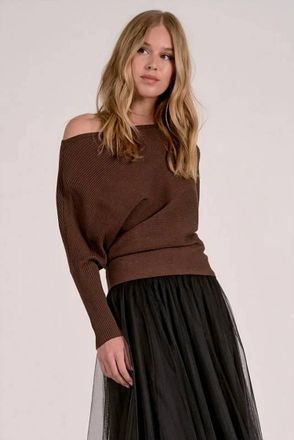 Elan Alaya Off Shoulder Sweater In Dark Chocolate