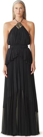 Lanvin Embroidered Dress In Silk And Charmeuse in Black at Nordstrom, Size 38 Eu