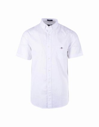 GANT Mens Gant Reg Cotton Linen Short Sleeve Shirt White - Size: 38