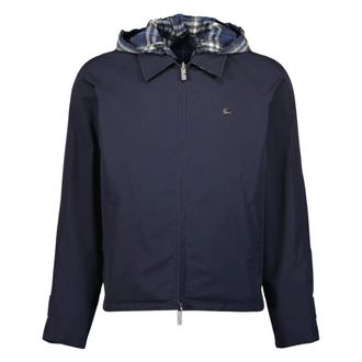 Burberry Jassen, Heren, Blauw, L, Katoen, Reversible Check Cotton Jacket
