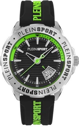 Plein Sport Rampage Silicone Strap Watch, 44mm in Black/Green/Steel at Nordstrom Rack
