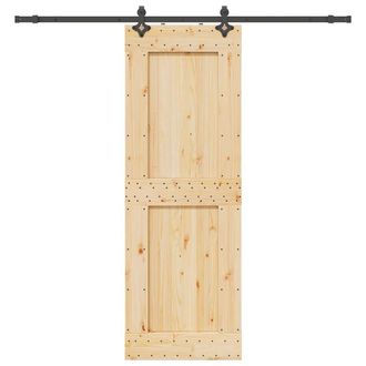 Berkfield Home Sliding Door with Hardware Set 80x210 cm Solid Wood Pine in Brown
