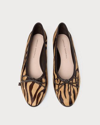 Loeffler Randall Womens Noelle Zebra Ballet Flat Shoes In Beige
