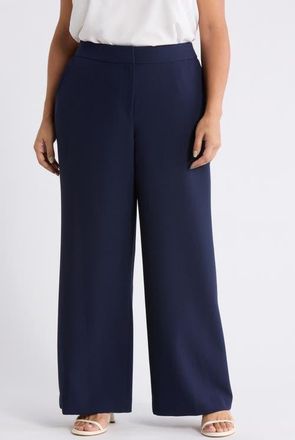 Tahari by ASL Stretch Straight Leg Pants in Deep Navy at Nordstrom, Size 16W
