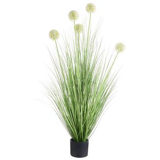Beliani Planta Artificial En Maceta De Material Sint&eacute;tico Decorativa Con Maceta Negra 120 Cm Espino De Guelder Hierba Junco Verde Snowball Bush