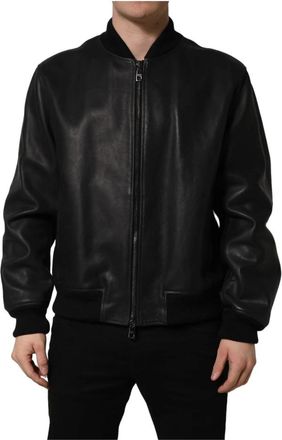 Dolce & Gabbana Leren Bikerjack met Volledige Ritssluiting - Heren - Leren en Su&egrave;de Jassen - Zwart - 2XL - Leer - Jassen