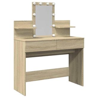 Berkfield Home Dressing Table with LED Sonoma Oak 100x40x130 cm in Light Brown | Size: 100 x 40 x 130 cm