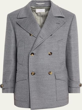 Brunello Cucinelli Mens Wool Double-Breasted Maxi-Lapel Peacoat