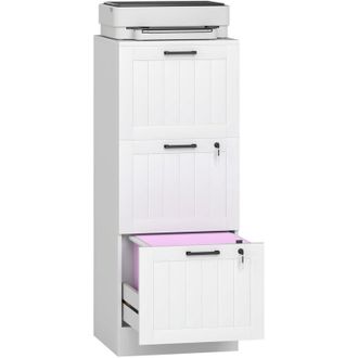 HOMCOM Homcom Cajonera De Oficina Mueble Archivador Con 3 Cajones Cajonera Para Escritorio Con Rieles Colgantes Ajustables 40x40x101 Cm Blanco
