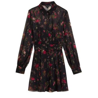 Ted Baker Ebene Zwarte Jurk Met Kraag En Print, Knoopsluiting