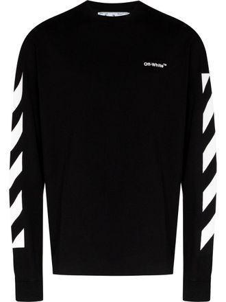 Off-white T-shirt met grafische mouwen - Zwart