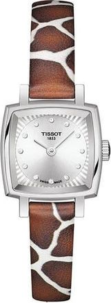 Tissot Lovely Wild Diamond Leather Strap Watch, 20mm in Silver at Nordstrom Rack