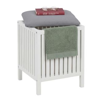 Relaxdays Relaxdays Cesta De Ropa Con Asiento, Nogal, Tapa Acolchada, 51x38x38 Cm, Taburete De Ba&ntilde;o Con Almacenaje, Blanco/gris