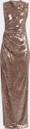 Sally Lapointe Sheer Sequin Ruched Gown with Slit