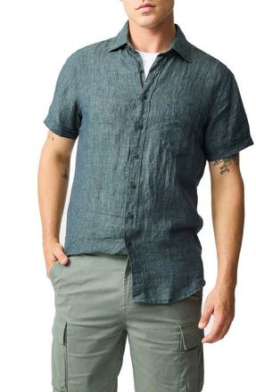 Rodd & Gunn Palm Beach Sports Fit Short Sleeve Linen Button-Up Shirt in Ash at Nordstrom, Size Xxx-Large