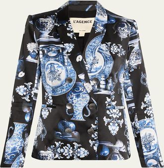 L'agence Porcelain Colin Double-Breasted Silk Blazer