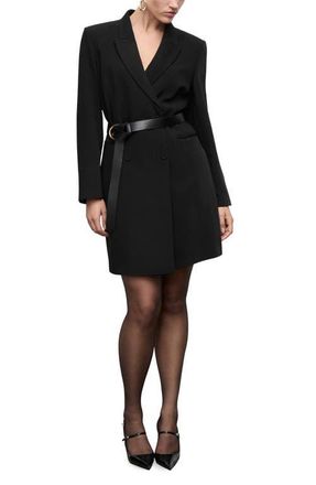 Mango Double Breasted Long Blazer in Black at Nordstrom, Size 4