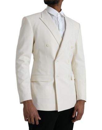 Dolce & Gabbana Mens White Wool Martini Double Breasted Blazer Virgin Elastane Clothing