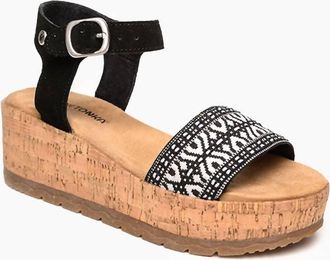 Minnetonka Womens Patrice Wedge Sandals In Black-White Multi