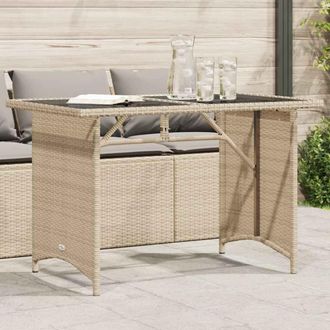 vidaXL Vidaxl - Mesa De Jard&iacute;n Superficie De Vidrio Rat&aacute;n Pe Beige 110x68x70 Cm
