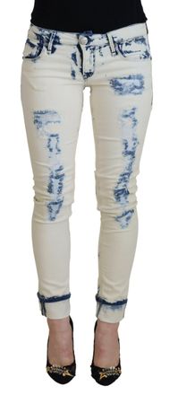Acht Womens Distressed Skinny Jeans Bleach Wash - Ivory Cotton - Size 26 (Waist)
