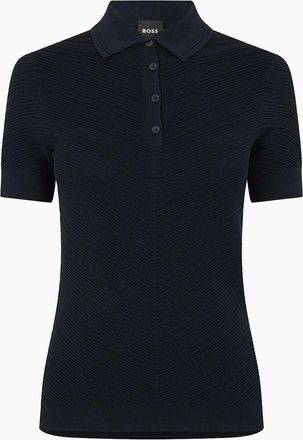 HUGO BOSS Womens Collared Neck Short Sleeve Jersey Polo Shirt - Navy - Size: 14