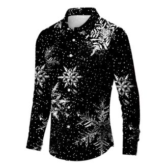 Generic Funny Christmas Shirts for Men Funky Xmas Snowflake Santa Print Dress Shirt Long Sleeve Button Down Holiday Party Jumper Tops, Z01-Black, 3XL