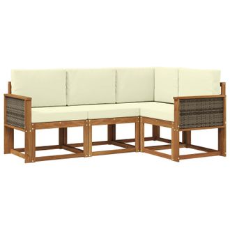 vidaXL Conjunto De Sof&aacute;s De Exterior 4 Pcs Natural Y Crema Poli&eacute;ster Vidaxl
