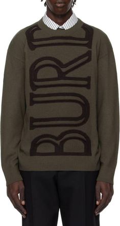 Burberry Logo Embroidered Wool Sweater, Size Medium