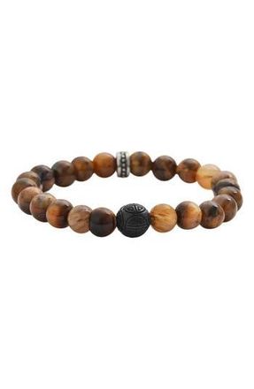 Geoffrey Beene Mens Semiprecious Stone Beaded Stretch Bracelet in Brown at Nordstrom Rack